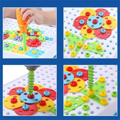 144pc/set Kids Drill Set Toys DIY Assembled Educational Toy Tools Electric Drill Puzzle Screw Nut Disassembly STEM Toy Boys Gifts Not Include Battery