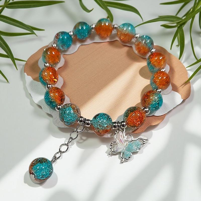 2026 Iridescent Butterfly Bracelet - Colorful 10mm Beads, Color-block Design, Cross-border Gift