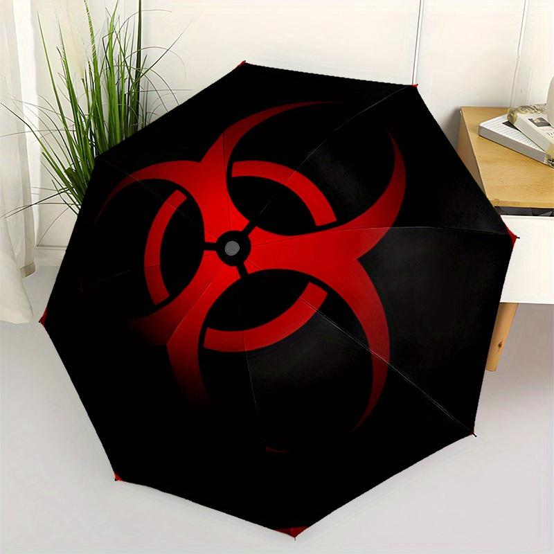 1pc Biohazard Symbol Automatic Folding Umbrella, 8 Ribs for All-Season Use, Portable for Travel & Outdoor Activities054
