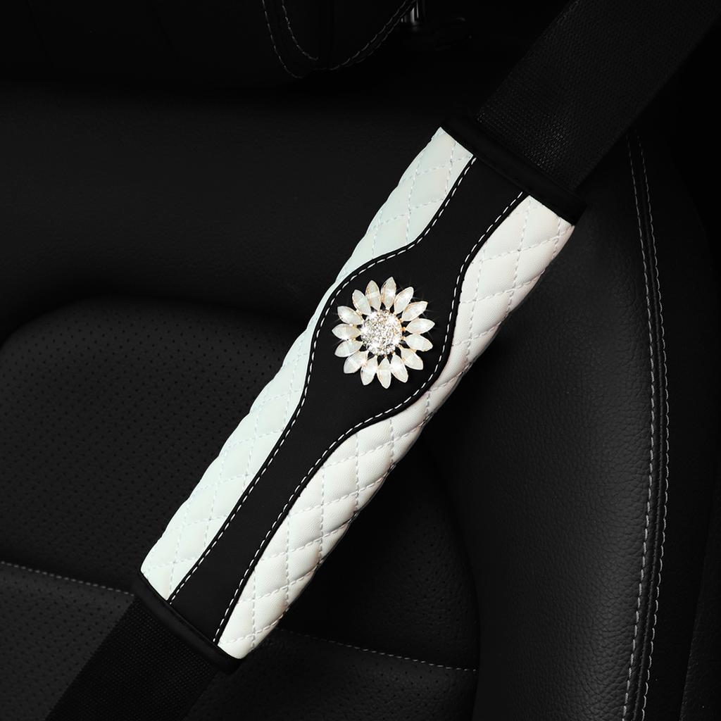 1 faux sheepskin embroidered breathable diamond-set flower Blingbling Car seat belt 9.05 inch car accessories for women