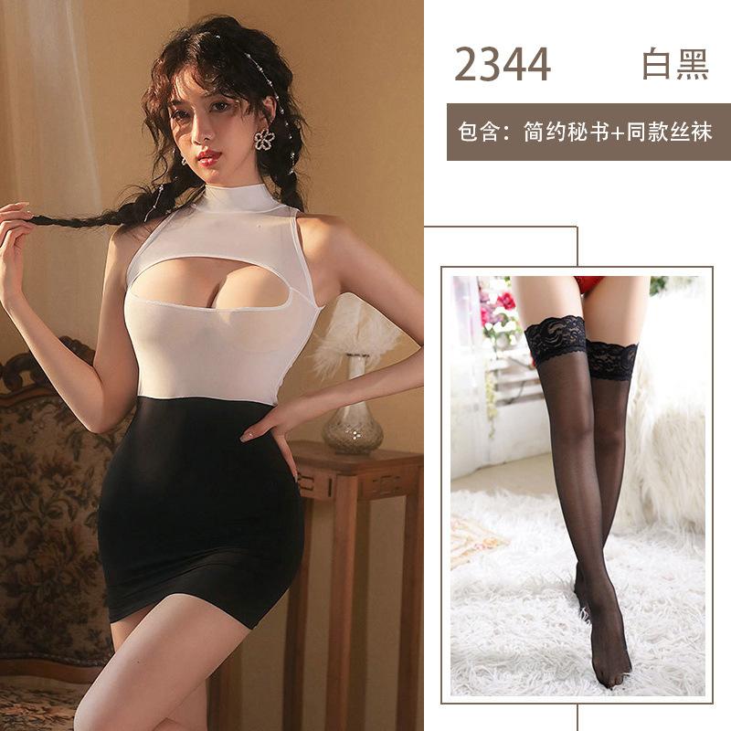 Sex Uniform Breast Secretary Sexy Seduction Buttocks Skirt Nightclub Passion Clothes Summer Perspective Sex Clothes
