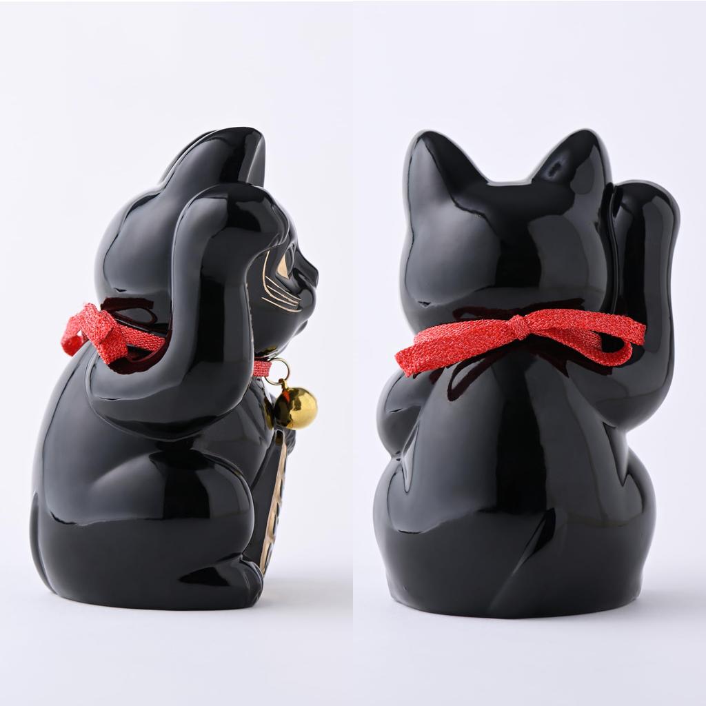 Gingado Maneki Neko Black Lacquer Right Paw Made of Lucky Good Feng Shui Takaoka Copperware Maneki Neko (Large - 16cm) Finish, Raised, Metal, Cat,