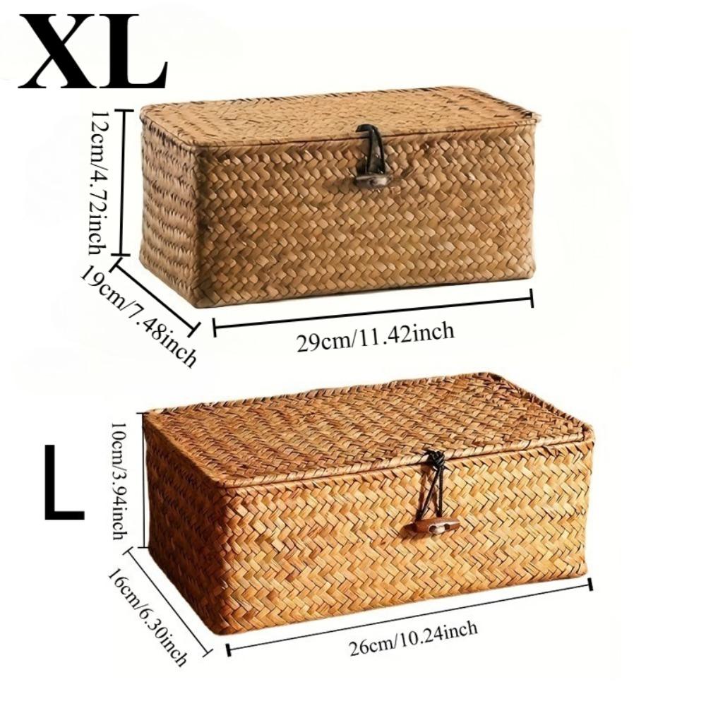 Natural Seaweed Woven Belt Covered Storage Box, Photography Props, Miscellaneous Items Sorting Basket, Desktop Storage Box