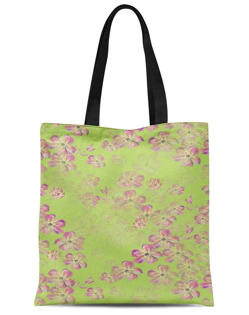 S4Sassy Green Poppy Anemone Floral Printed Re-Usable Tote Bag Women Shoulder Handbag Travel Shopping Bag 16x12