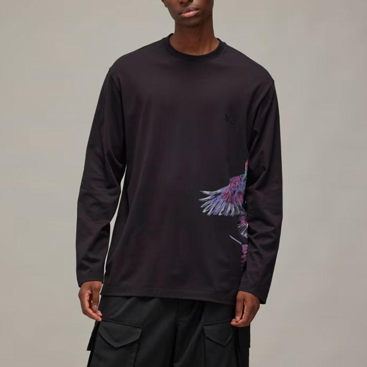 Y-3 Graphic Long Sleeve Top Comfortable Casual Animal Pattern Ribbed Crew Neck T-Shirt Men tops Black IX5037