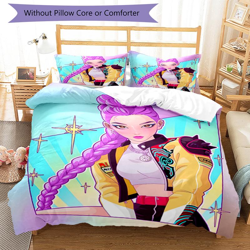 3pcs KPop Demon Hunters RUMI5 Design Cover Set - HD Printed Bedding with 1 Cover and 2 Pillowcases - Perfect for Home and Dorm Decor