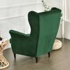 Wingback Chair Cover, Elastic Velvet, XL, Green, Universal Seat
