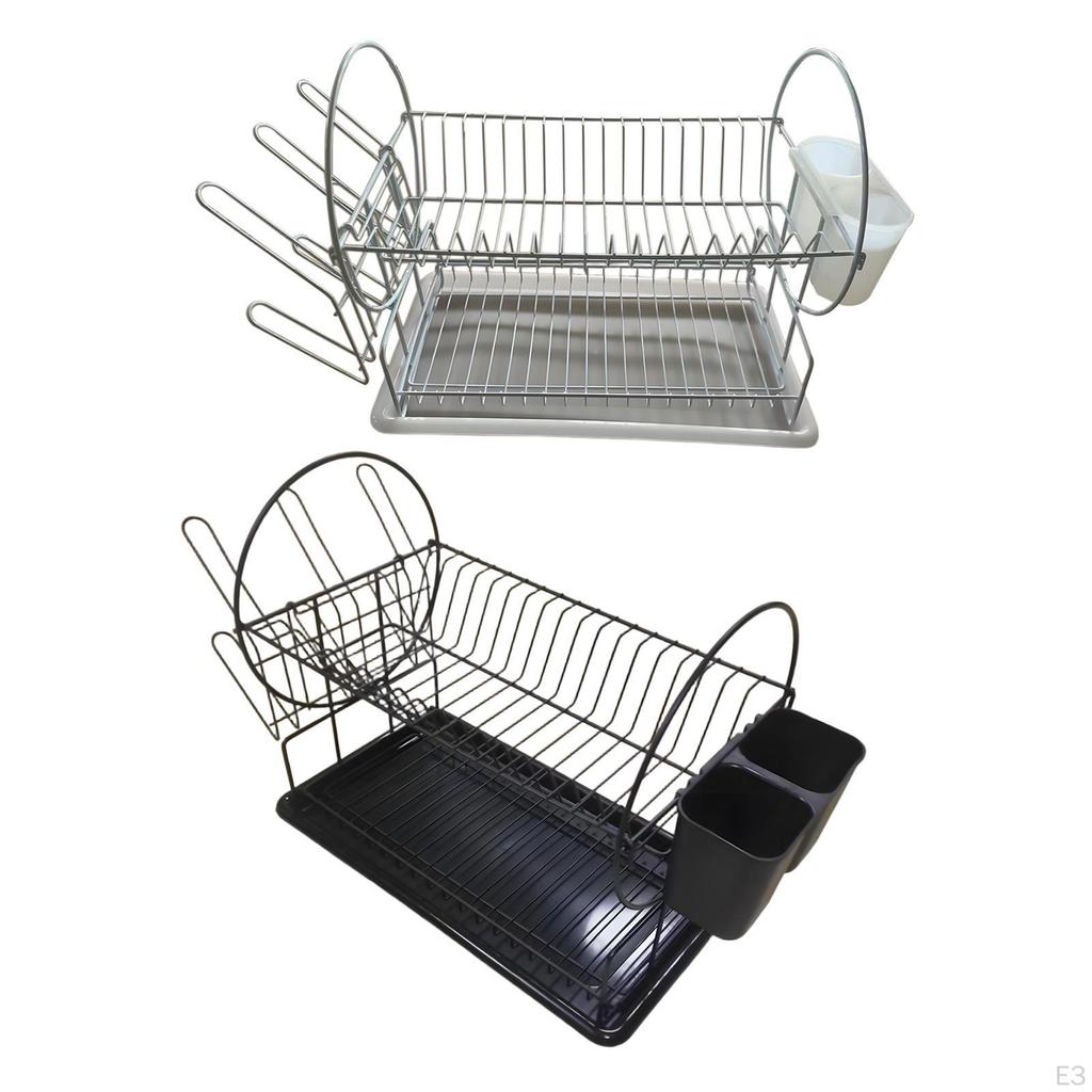 Dish Drying Rack with Cup Holders Space Saving Carbon Steel, Cutlery Holder Drainer for