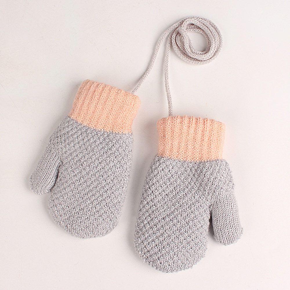 Winter Plush Hanging Neck Knitted Mittens Cute Thick Warm Kids Gloves