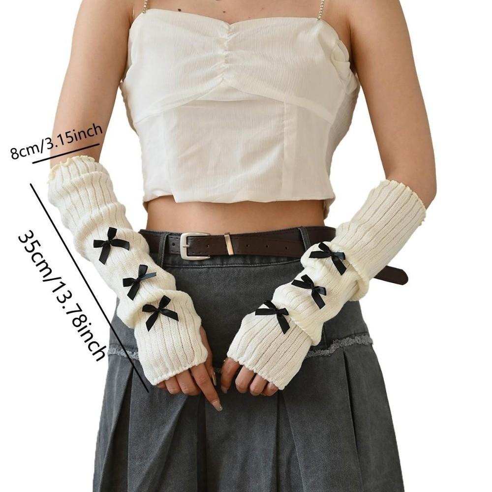 Bow Star Long Wrist Gloves Knitted Fingerless Gloves Trendy Warm Arm Sleeve  JK Accessories