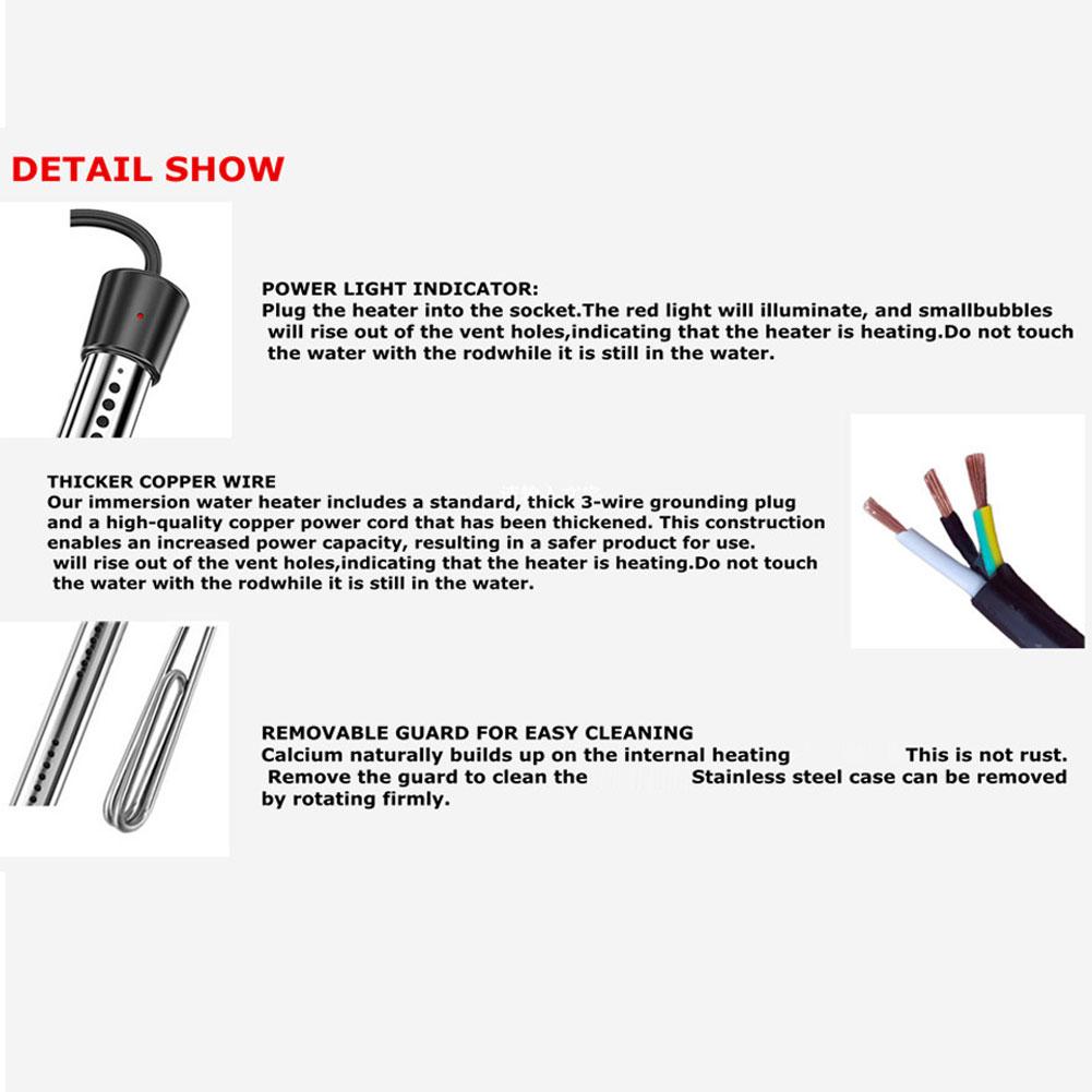 Portable High Power Heating Rod Household Immersion And Water Thermostat Heating Automatic Func B0M0