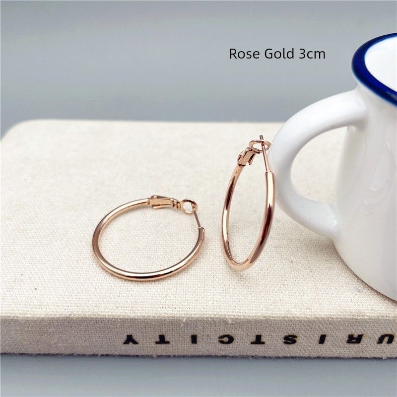Stainless Steel Rose Gold Female Elegant European and American Earrings Stainless Steel Rose Gold 3cm