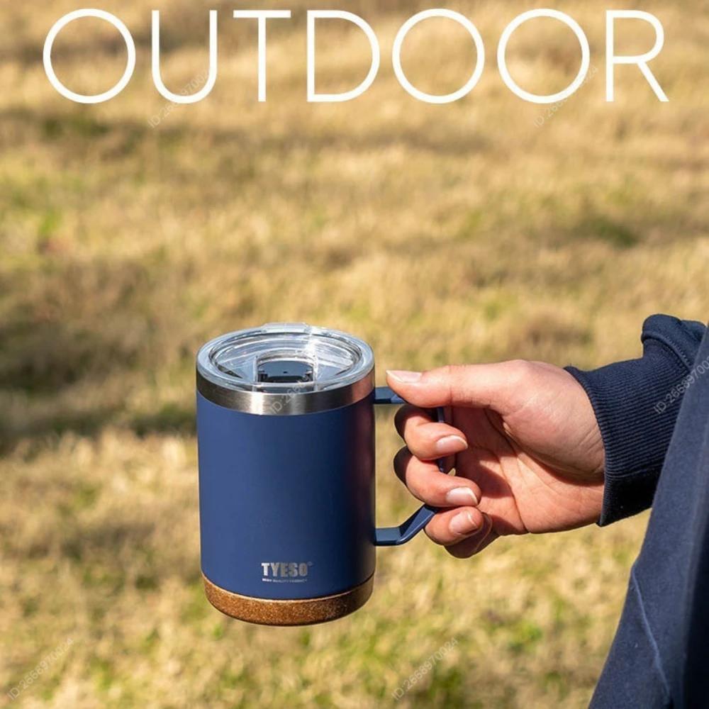 Tyeso Wood Grain Base Desktop Coffee Mug Office Large Capacity Covered Drinking Cup - Stylish and Functional for Work and Home