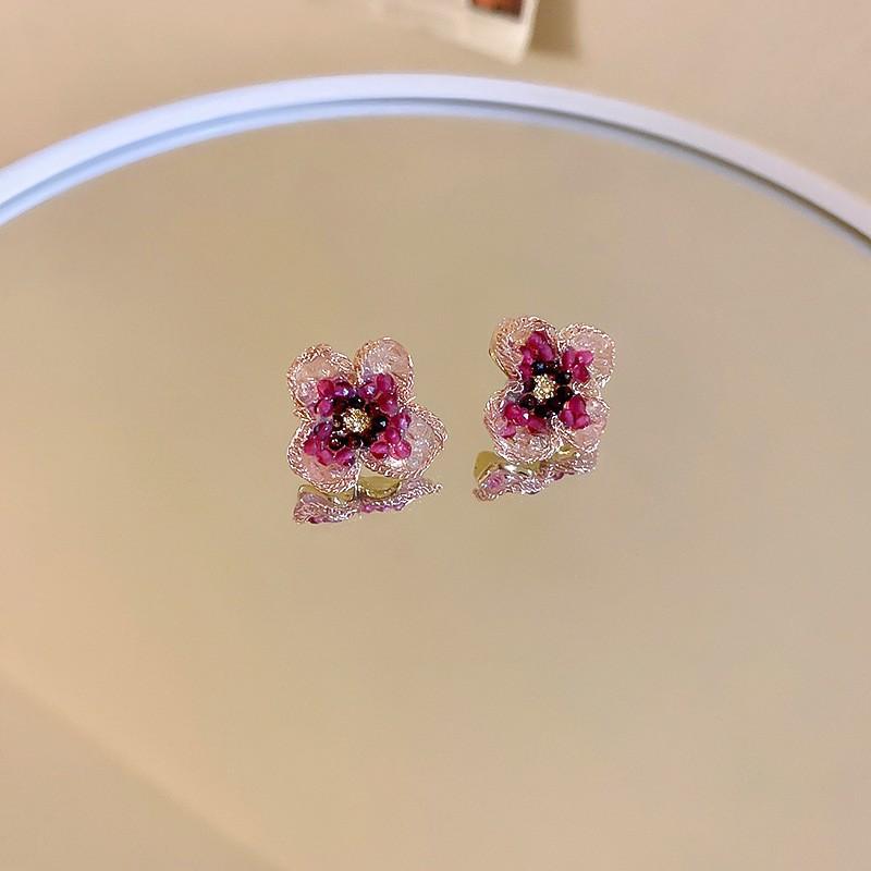 Silver Needle Crystal Flower Butterfly Earrings New Popular Earrings Fashion Light Luxury High-end Earrings