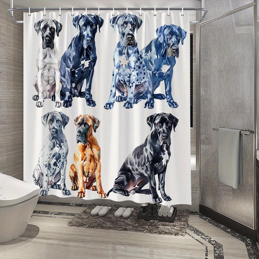 

1Pc Realistic Great Dane Puppies Shower Curtain, Polyester Fabric, Forest Theme, With 12 Hooks, 70.0X70.0Inch, Lifelike Dog Love W60H190(CM)-1 Pcs