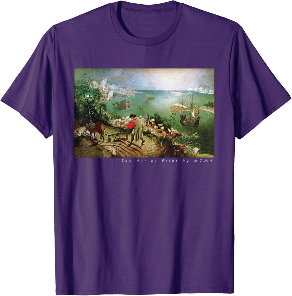 Landscape with the Fall of Icarus Fine Art Print Graphic Tee Cotton Casual Crew Neck TShirt for Men