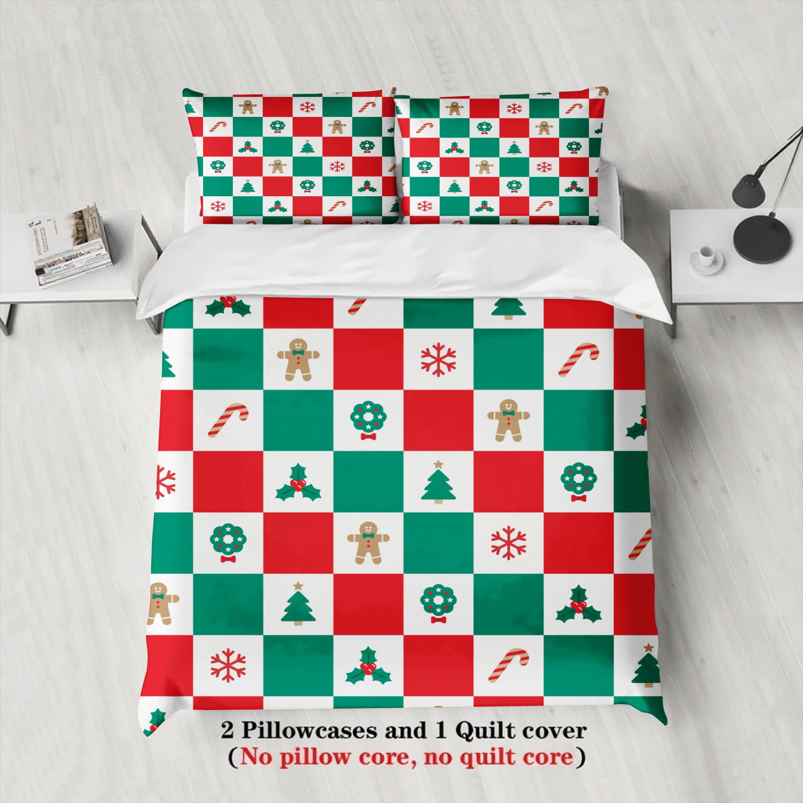 

Christmas Style Bedding Set Soft Polyester Duvet Cover Set Quilt Cover With Pillowcase For Bedroom Decor Christmas Gift For Home EU Single135x200cm