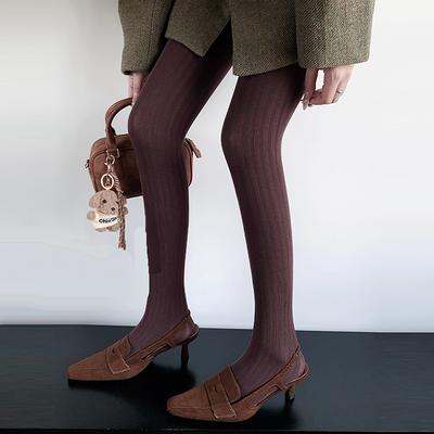 Striped Tights Women 2025 Autumn Winter Elastic Basic Pantyhose Solid Color Retro Super Stretch Tights Stockings Leggings
