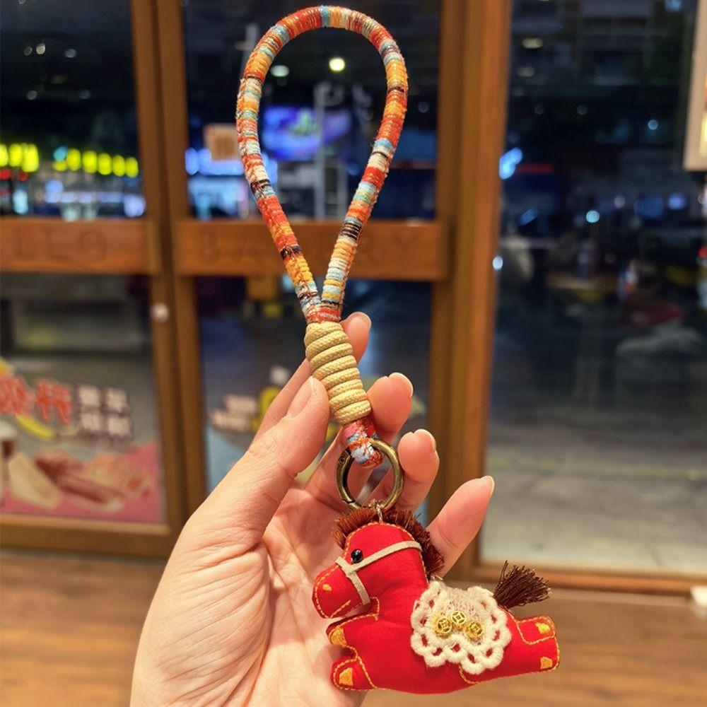 Chinese Style Pony Keychain Cartoon Stuffed Animal Keyring Kawaii Pony Pendant  Car Decoration