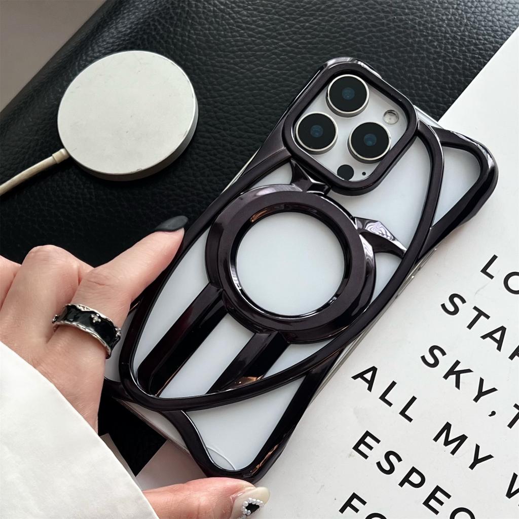 For iPhone 16 Pro Case Compatible with MagSafe Frameless Electroplated Hollow Design TPU Phone Cover