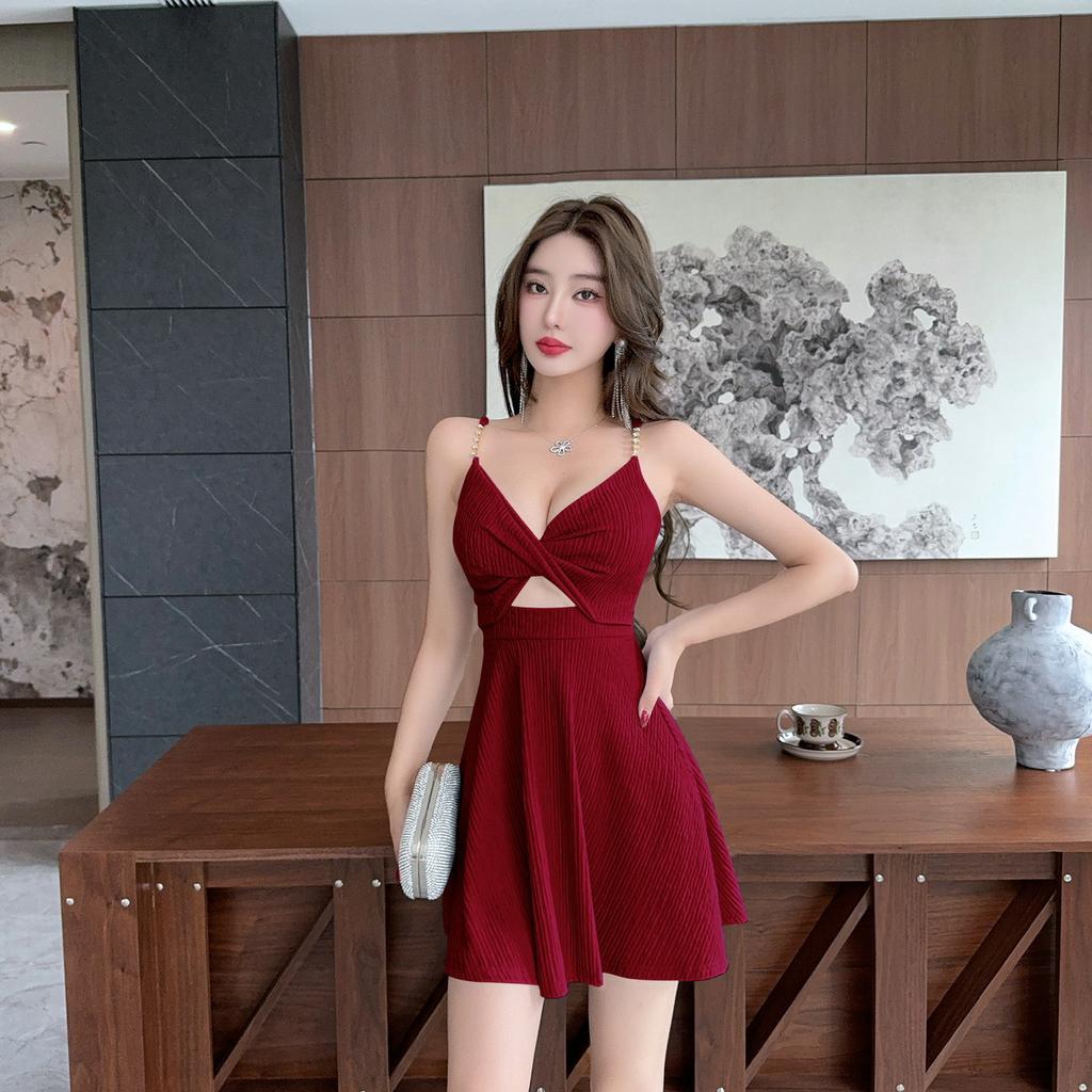Sexy hollow suspender big swing thin dress summer new female princess overalls