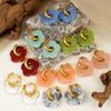 Cute Resin Colorful Flower Charms Earring Gold Color Circle Ear Buckle Hoop Earrings  Jewelry for Women