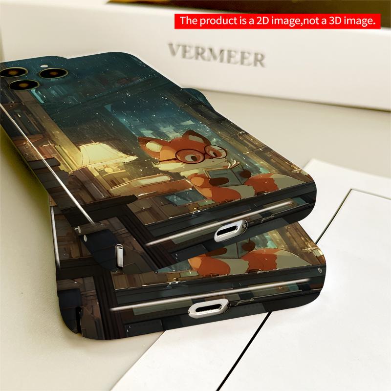 2DFlat Fox Reading in Rainy Library All inclusive film hard iPhone case, compatible with iPhone 18 Pro Max 17 16 15 14 13 12 11
