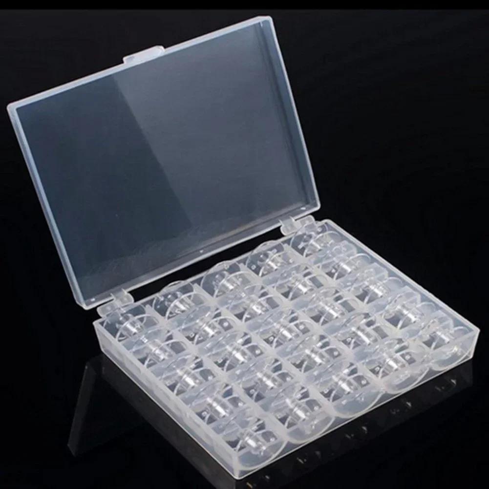 25PCS Sewing Machine Empty Bobbins Metal Sewing Machine Thread Spools Empty Thread Spools Plastic Storage Box Home Sewing Tools