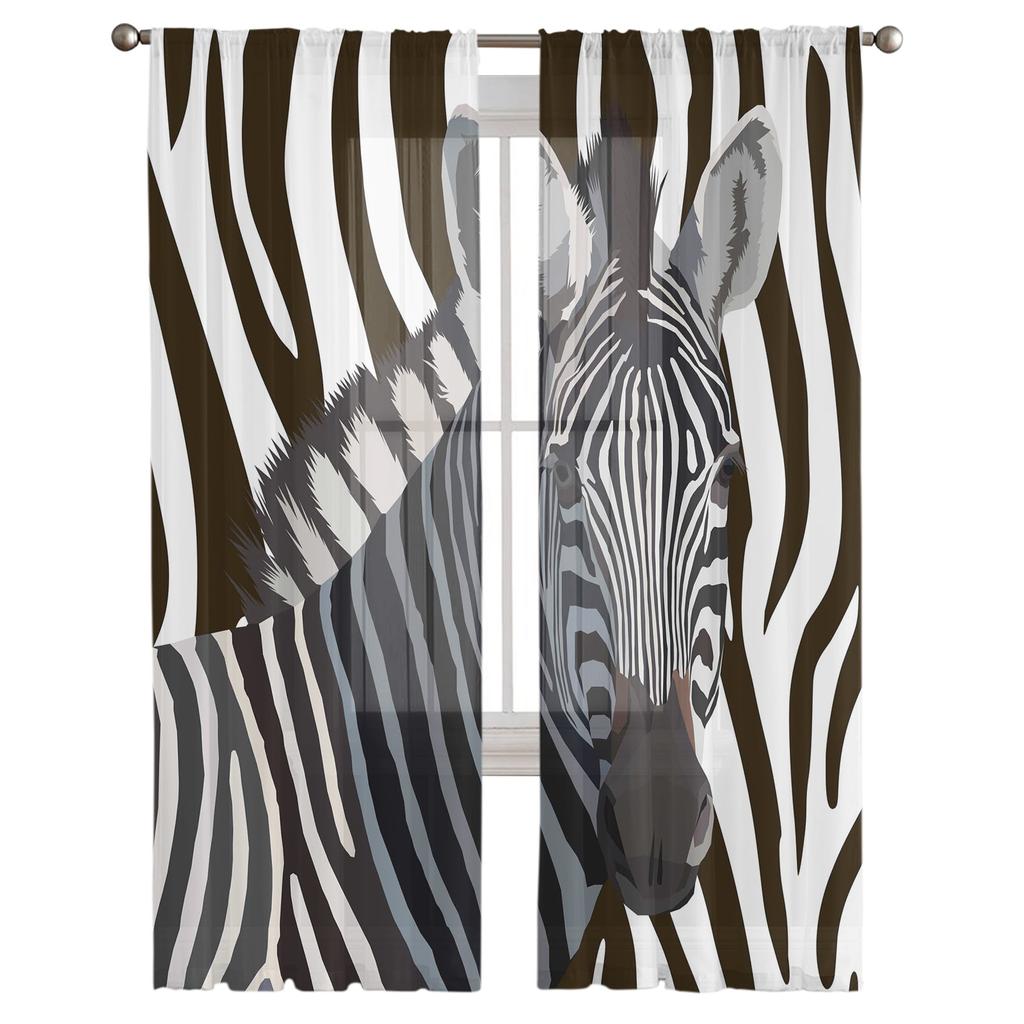 Luxury Sheer Window Curtains Zebra Skin Texture Kitchen Bedroom Living Room Tulle Curtains Study French Window Chiffon Curtains