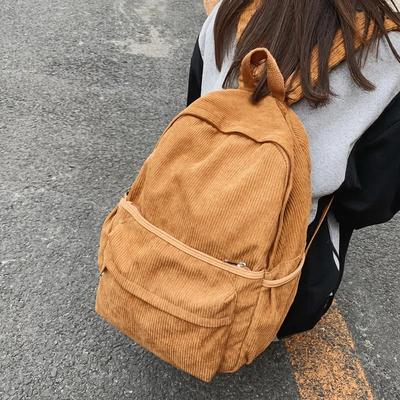 Zaino per la scuola femminile, per il compleanno del college, per studenti delle scuole superiori, in velluto a coste lavato, con vento pigro, semplice e pratico.