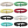8mm Kralen Kruis Armbanden voor Vrouwen Mannen Natuursteen Elastische Rekbare Gebedsarmband voor Vrouwen Vriendschap Kruis Cadeaus