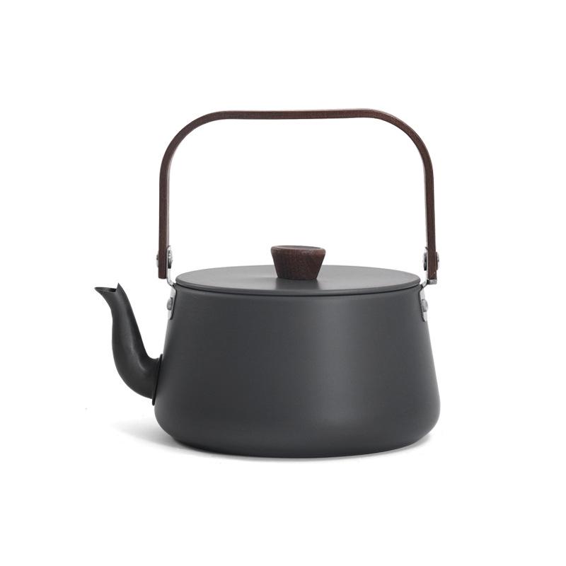 Portable Aluminum Camping Kettle with Wood Handle - Ideal for Boiling Water and Making Tea Outdoors