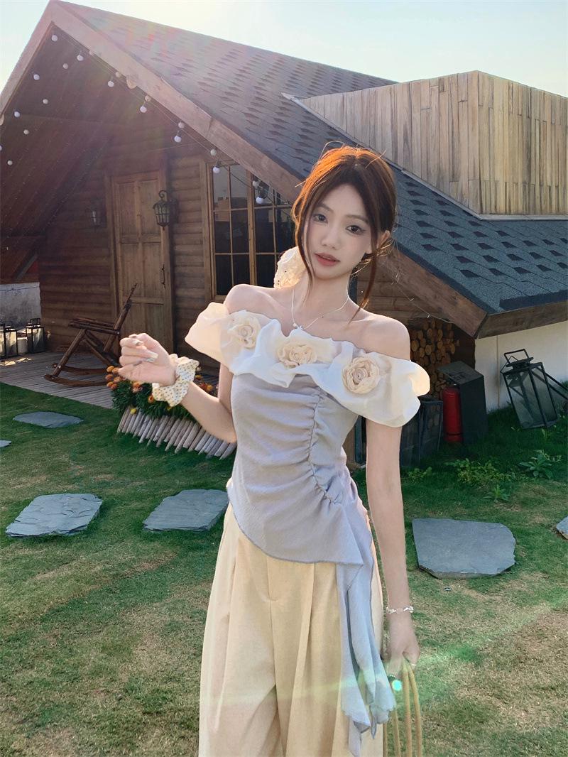 

Комплект Pure Desire из плиссированного топа на одно плечо с лентой и широких брюк с высокой талией — женская коллекция лето 2025 г. Large