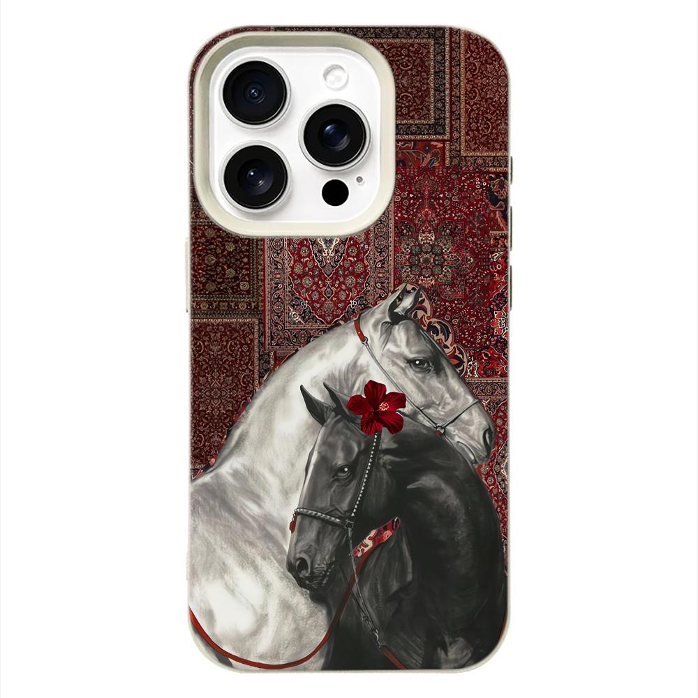 Vintage Persian Rug Horse French Pastoral Phone Case For Iphone 17 Air 16 16e 15 14 13 12 11 Pro Max Leather Shockproof Cover