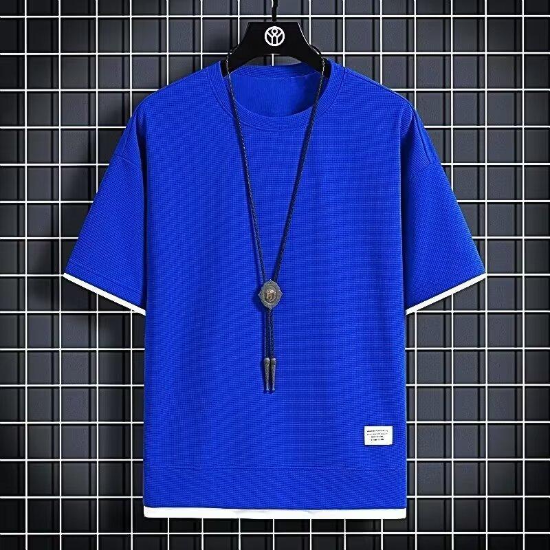 

Мужская летняя футболка с короткими рукавами, повседневная, поддельная, простая рубашка из двух частей, свободные топы с круглым вырезом 5XL