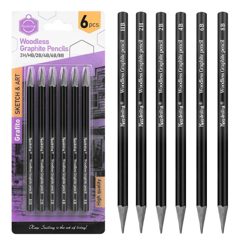 6pcs Sketch Charcoal Pencil Graphite Pencil Not Easy To Break The Core Without Wood Outdoor Sketching Details Painting Design