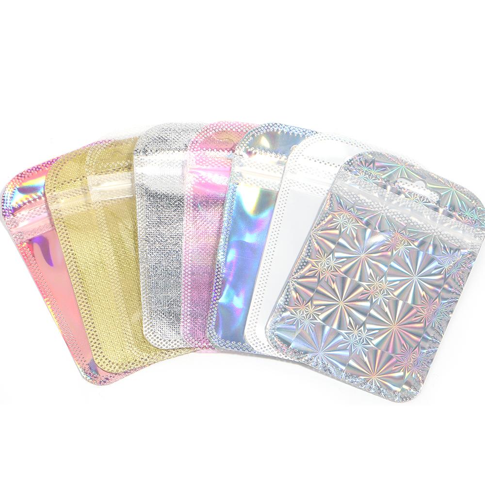 20pcs Iridescent Ziplock Bags Colorful Laser Nail Cosmetic Plastic Package Bag For Jewelry Storage Bracelet Earrings Package Bag
