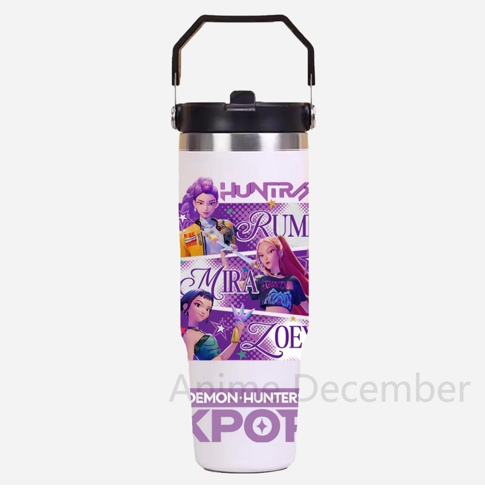 30oz Anime Kpop Car Stainless Steel Water Cup K-Pop Demon Hunters Toy Girl Group Rumi Zoey Mira Figures Cartoon-Printed Gift