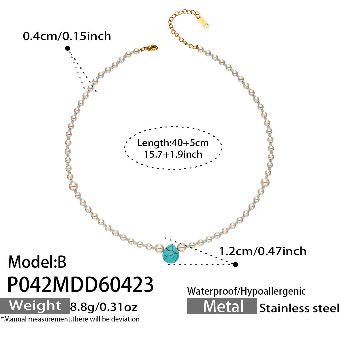 

Stainless Steel Faux Pearl Necklace with Color Agate Pendant, French Gentle Niche Clavicle Chain 2
