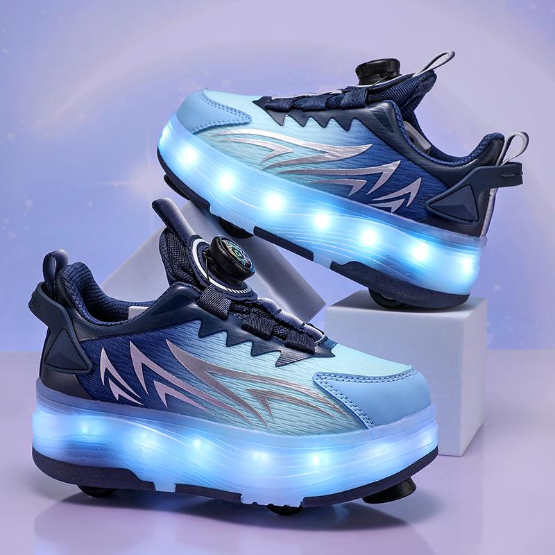 TUINANLE Barns Fritidssneakers Mellan Till Student Utomhus Led Fyrhjuliga Rullskridskor Självlysande Sneakers Skateboard USB-laddning
