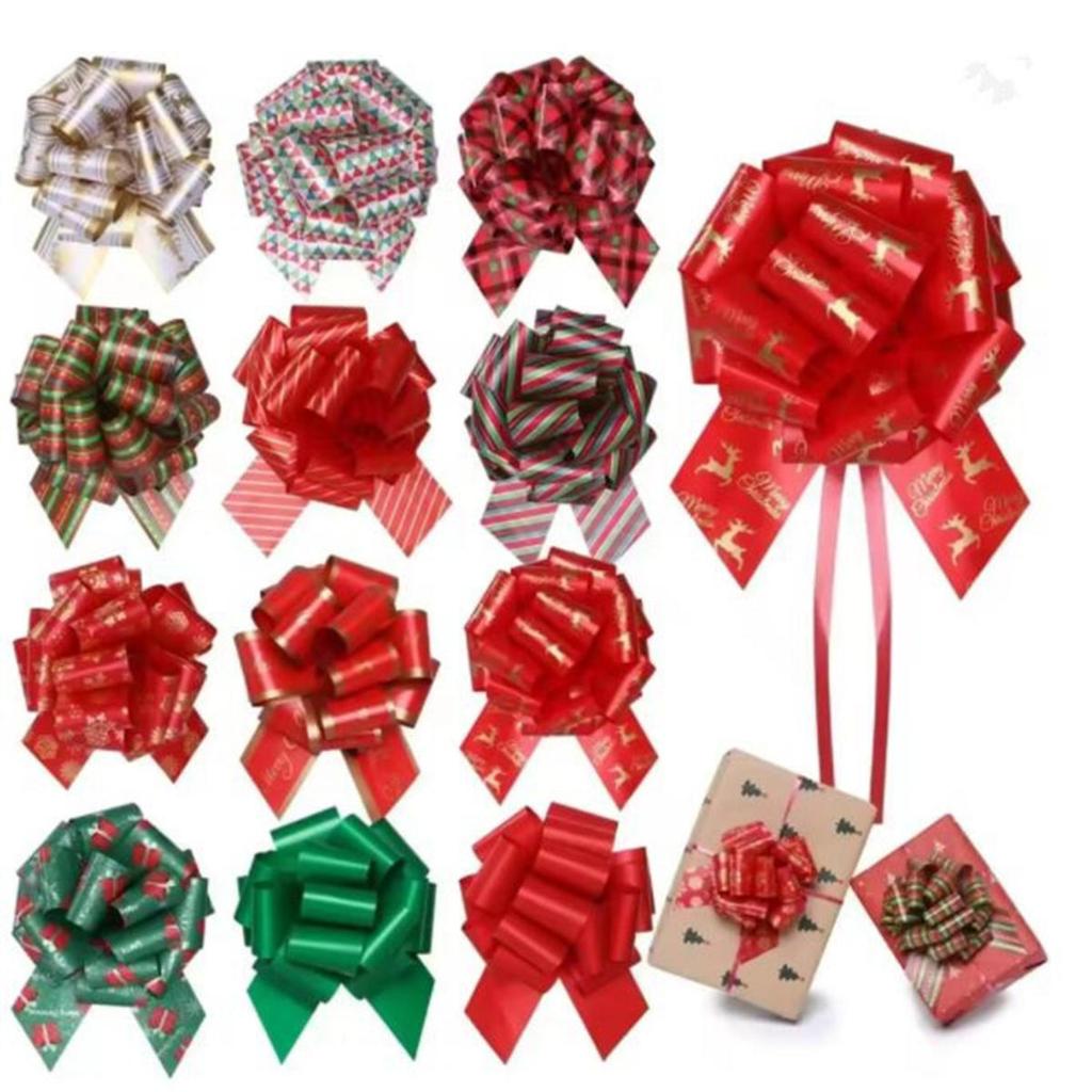 Christmas Pull String Bows  Gift Bows Ribbon for Xmas Present Wrapping Florist Flower Basket Decoration