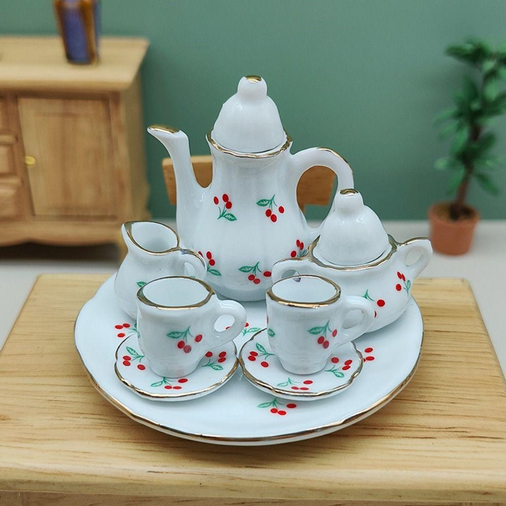 Geschirr Puppe Porzellan Teegeschirr Schale Teller Miniaturtassen Kanne Puppenhaus Geschirr Spielen Haus