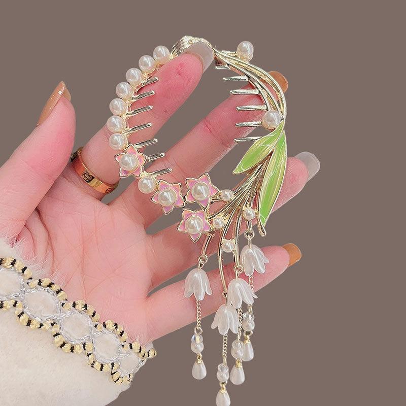 

Заколка для волос с цветочной кисточкой, женская заколка для волос со стразами, металлический коготь для волос, круглый держатель для хвоста, заколка, аксессуары для волос