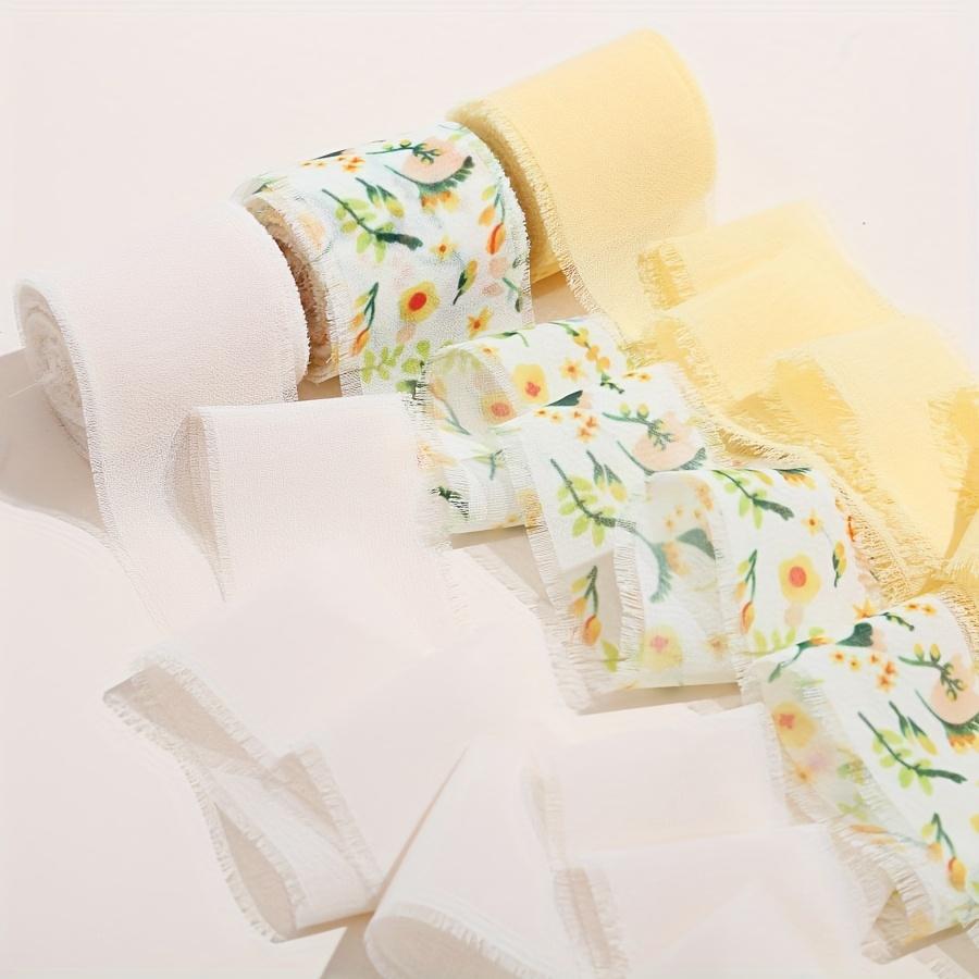 3Pcs Rolls Of Patterned Chiffon Ribbon With Frayed Edges