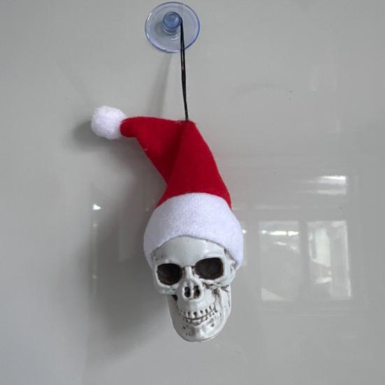 Hanging Skull Santa Hat Halloween Ornaments Gothic Xmas Tree Hanging Skeleton Decor Plastic Small Skull Head Decoration for Party Supplies