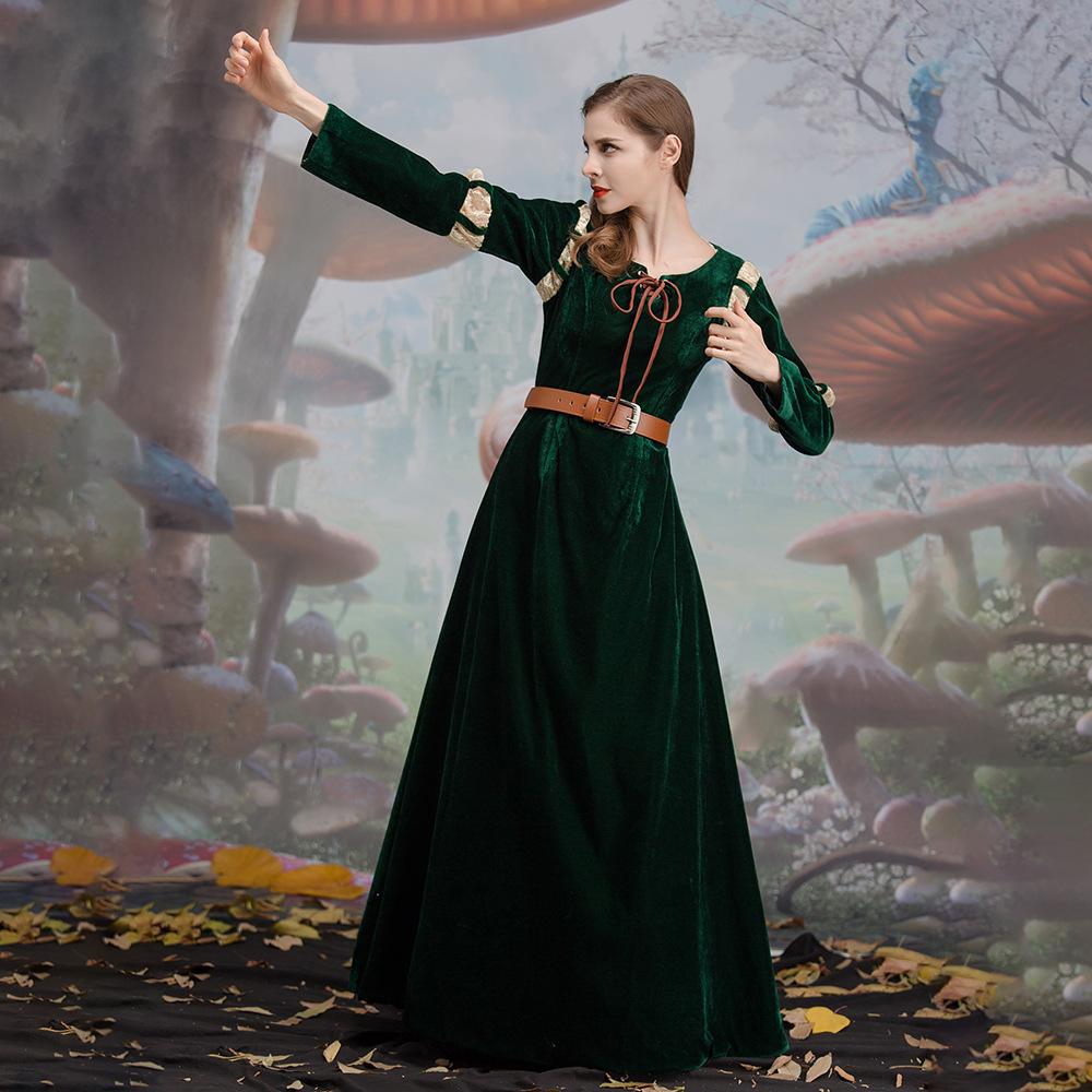 Brave cartoon movie character cosplay costume, Princess Merida court dress Halloween stage play costume