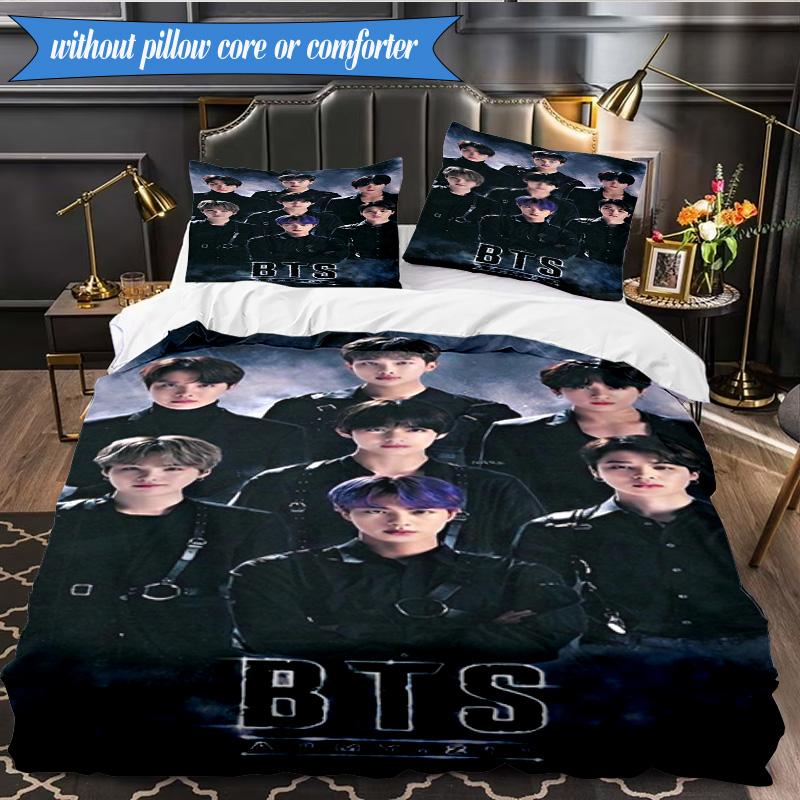 Ensemble de literie coloré K-pop Gathering 3 pièces, Groupe de musique K-pop, Idéal pour la chambre à coucher, le dortoir, Comprenant 1 housse de couette et 2 taies d'oreiller, Cadeaux pour fans