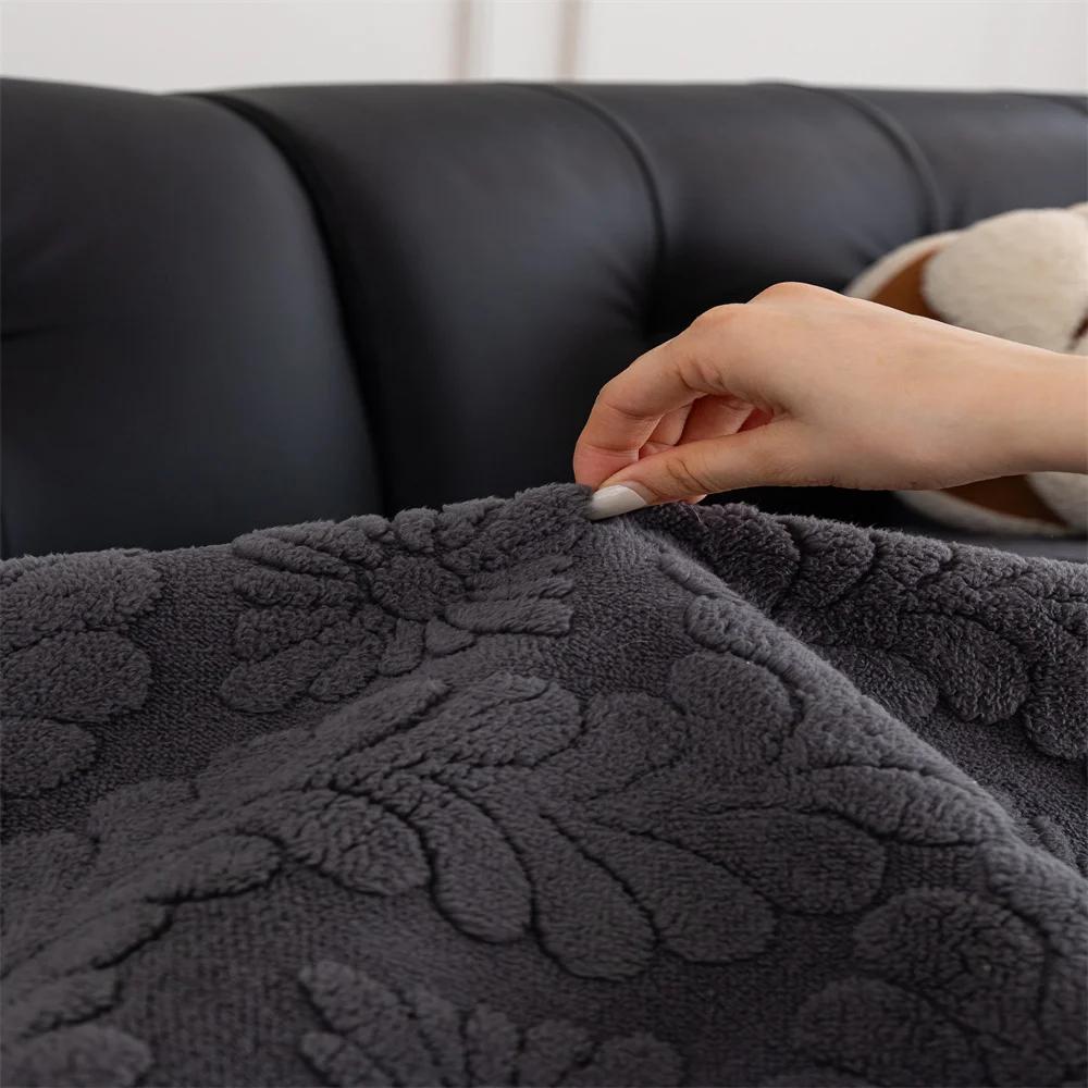 Vintage High-end Straight Sofa Cushion Autumn and Winter Plush Leather Sofa Special Cushion Fixed Anti-slip Cover Cover Cloth