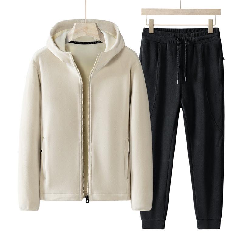 

Мужской бархатный спортивный костюм из двух частей: свитер с капюшоном и брюки - свободный крой, большой размер 3XL