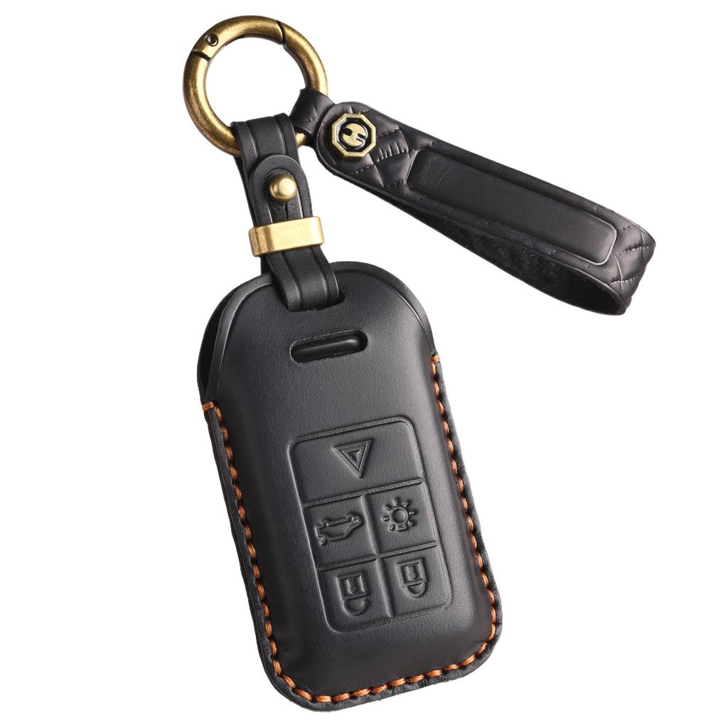 Vintage-Style Genuine Leather Key Cover for Old Volvo